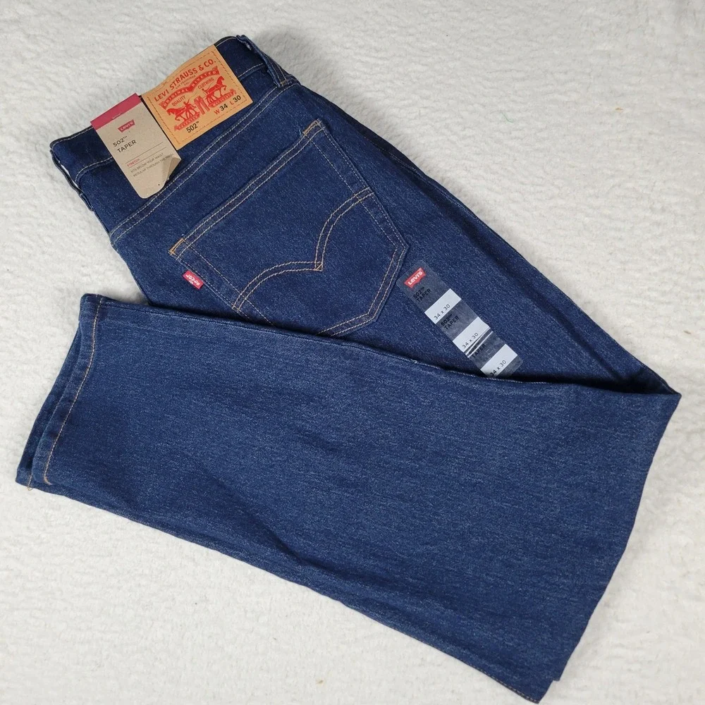Levi's 502 Taper Jeans Mens 34x30 (Actual 36x30) Dark Indigo Blue Stretch Denim